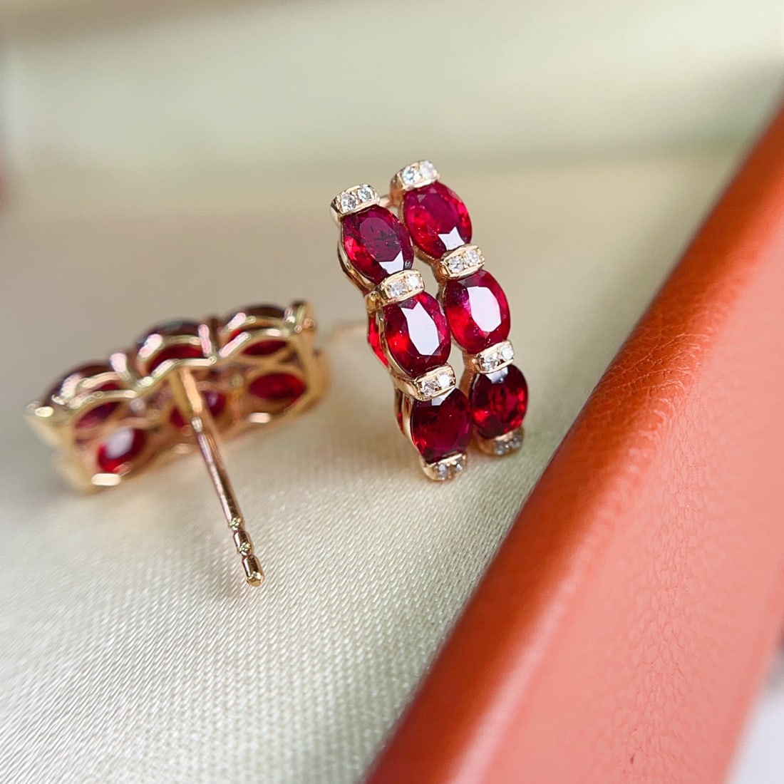 14k Gold 2.30 Ct Natural Ruby & Diamond Earrings - 5