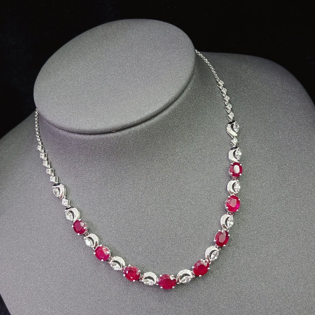 14k Gold 6.05 Ct Natural Ruby & Diamond & Sapphire Necklace - 2