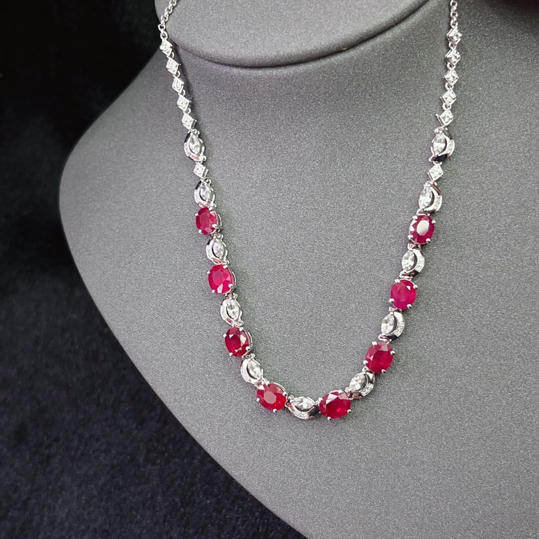 14k Gold 6.05 Ct Natural Ruby & Diamond & Sapphire Necklace - 4