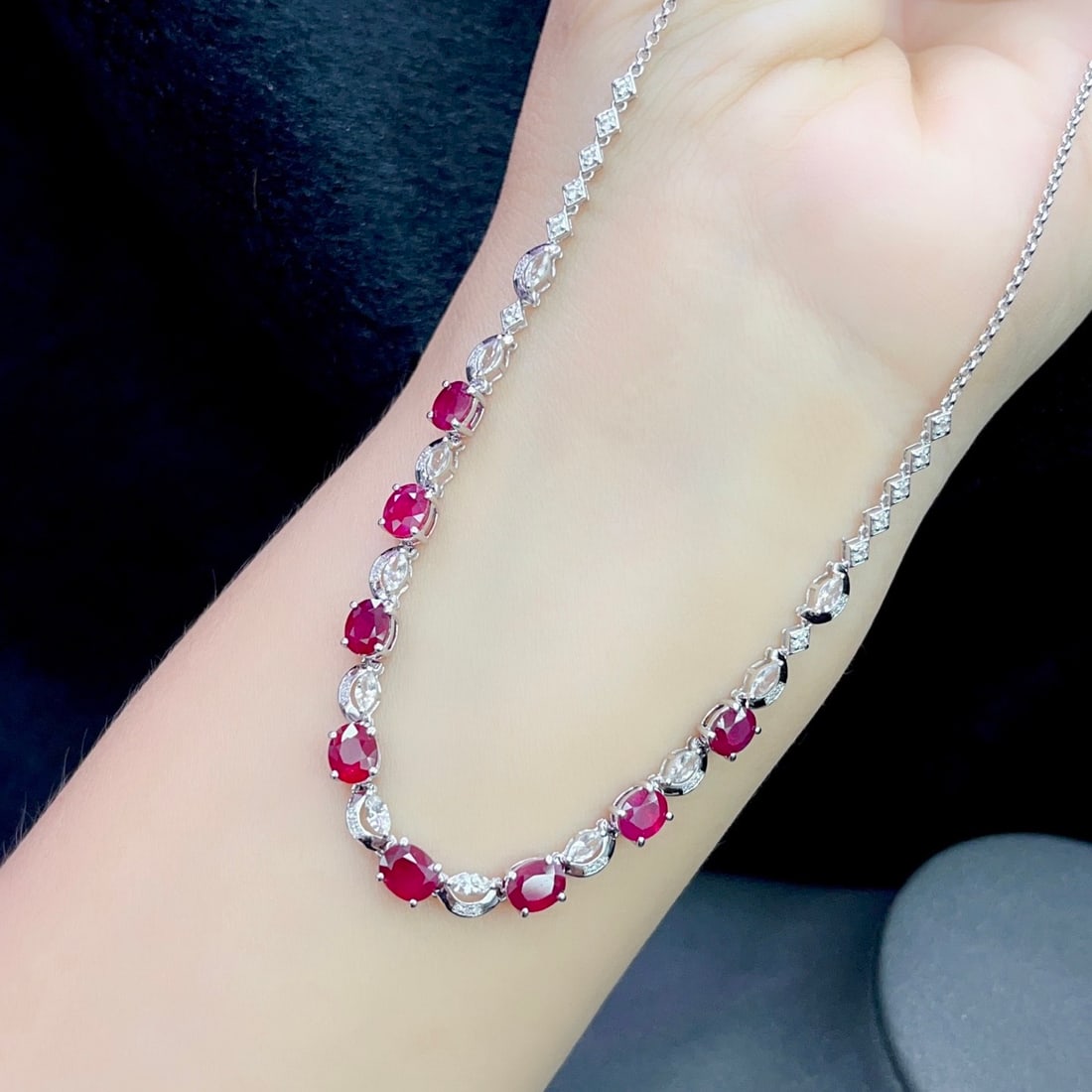 14k Gold 6.05 Ct Natural Ruby & Diamond & Sapphire Necklace - 6