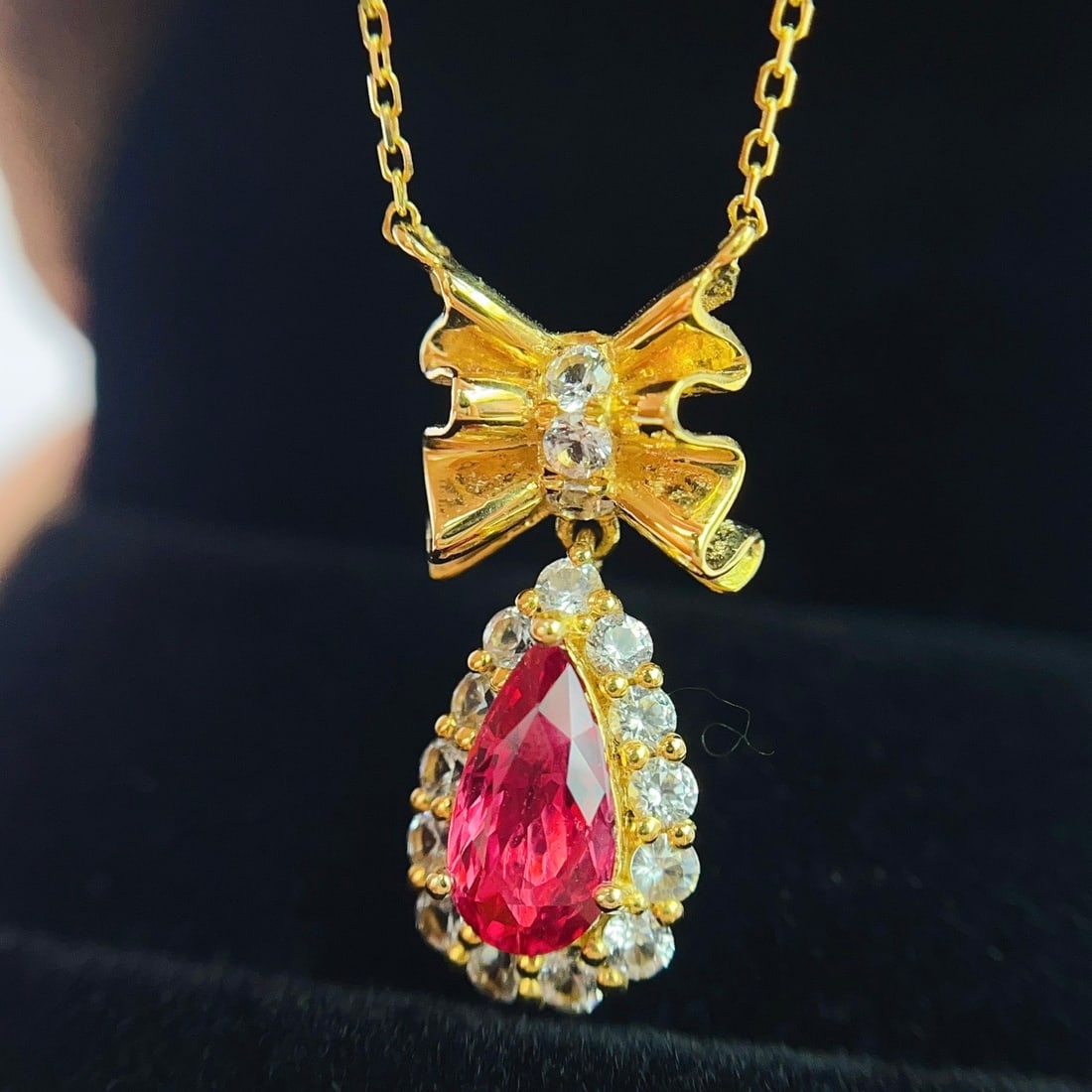 14k Gold 1.10 Ct Natural Ruby & Sapphire Necklace - 2