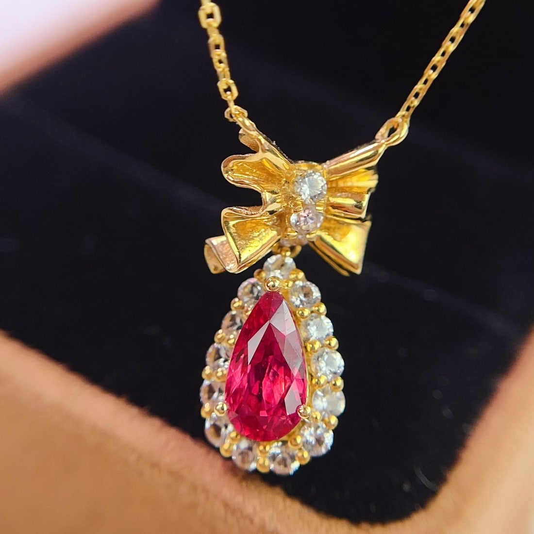 14k Gold 1.10 Ct Natural Ruby & Sapphire Necklace - 4