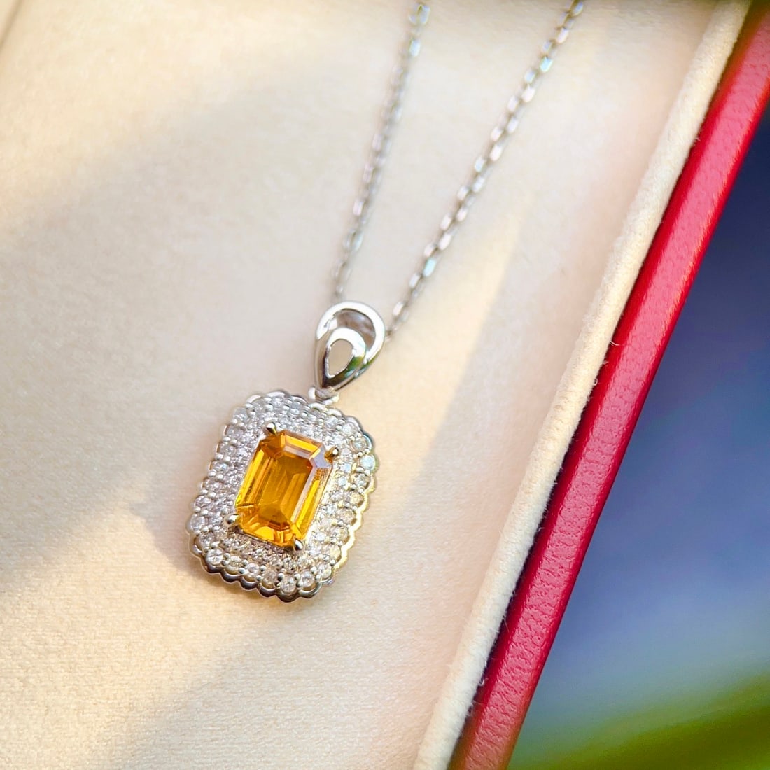 14k Gold 1.25 Ct Natural Sapphire & Diamond Pendant( Without Chain ) - 2