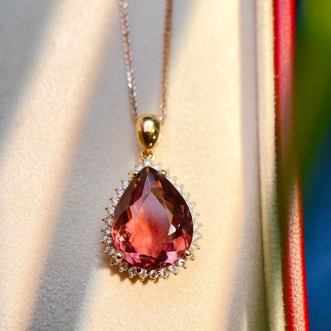 14k Gold 6.0 Ctw Natural Tourmaline & Diamond Pendant( Without Chain ) - 2