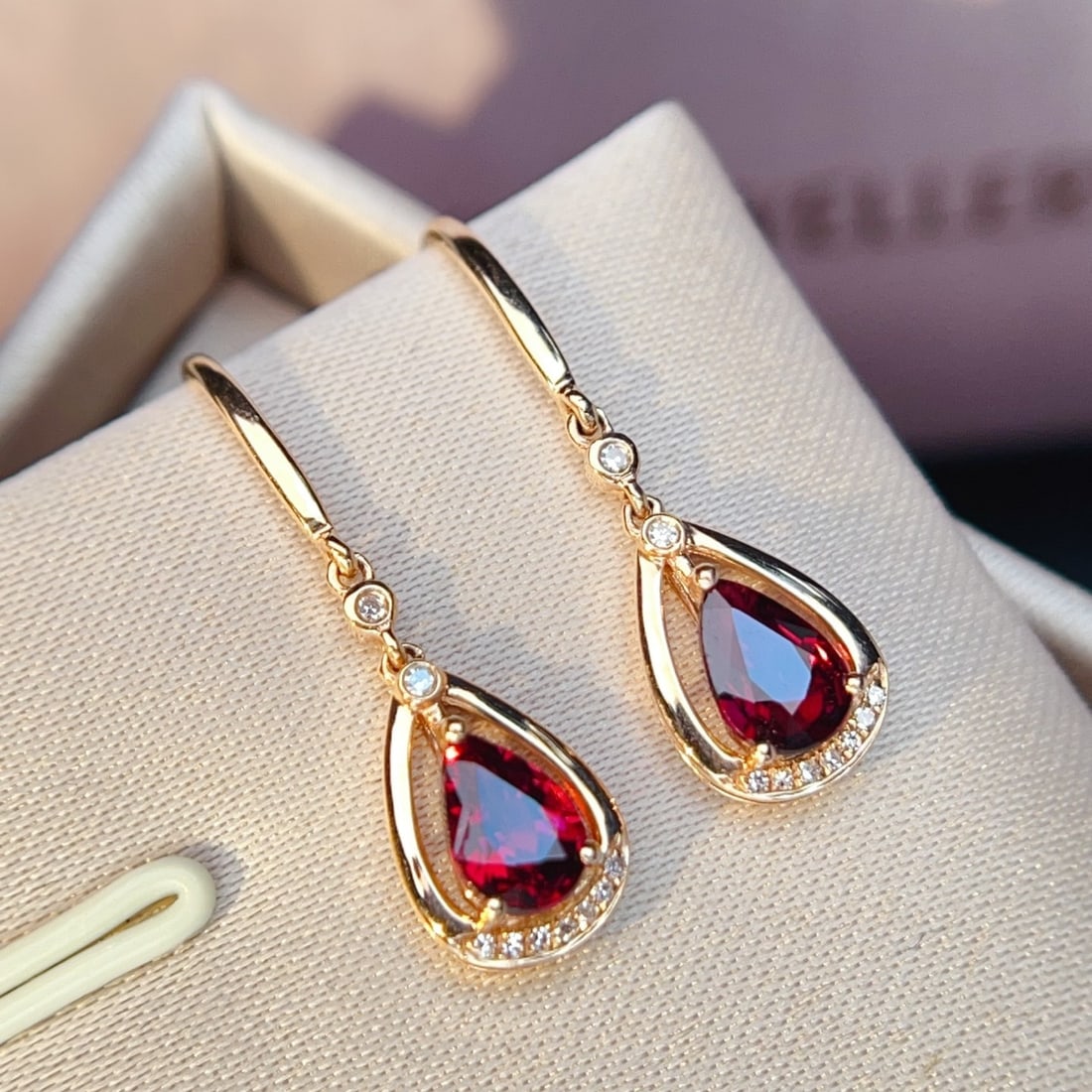 14k Gold 1.11 Ctw Natural Tourmaline & Diamond Earrings - 2