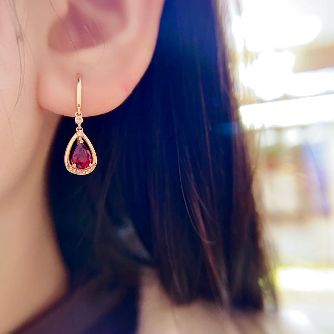 14k Gold 1.11 Ctw Natural Tourmaline & Diamond Earrings - 5