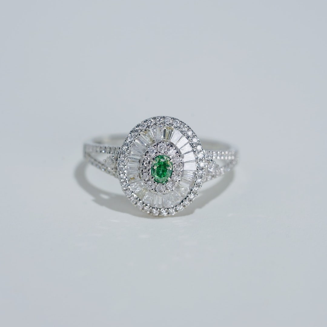 14k Gold 0.70 Ctw Natural Green Diamond & Diamond Ring - 3