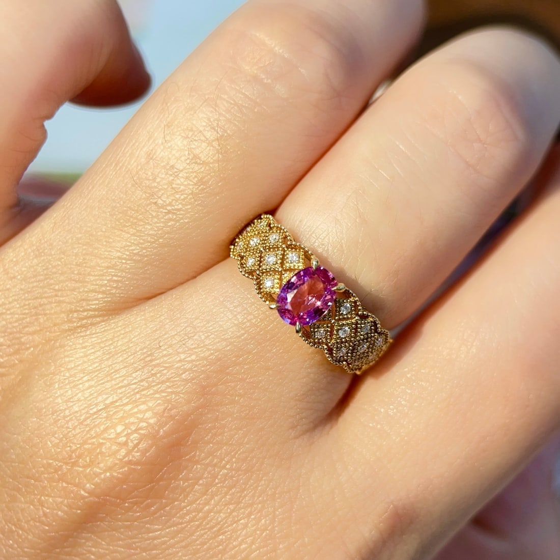 14k Gold 1.08 Ctw Natural Padparadscha Sapphire & Diamond Ring - 5