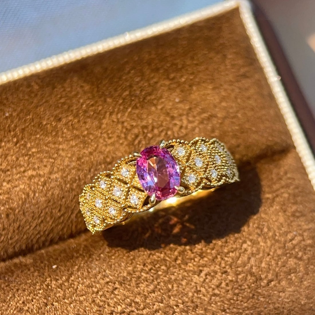 14k Gold 1.08 Ctw Natural Padparadscha Sapphire & Diamond Ring - 6
