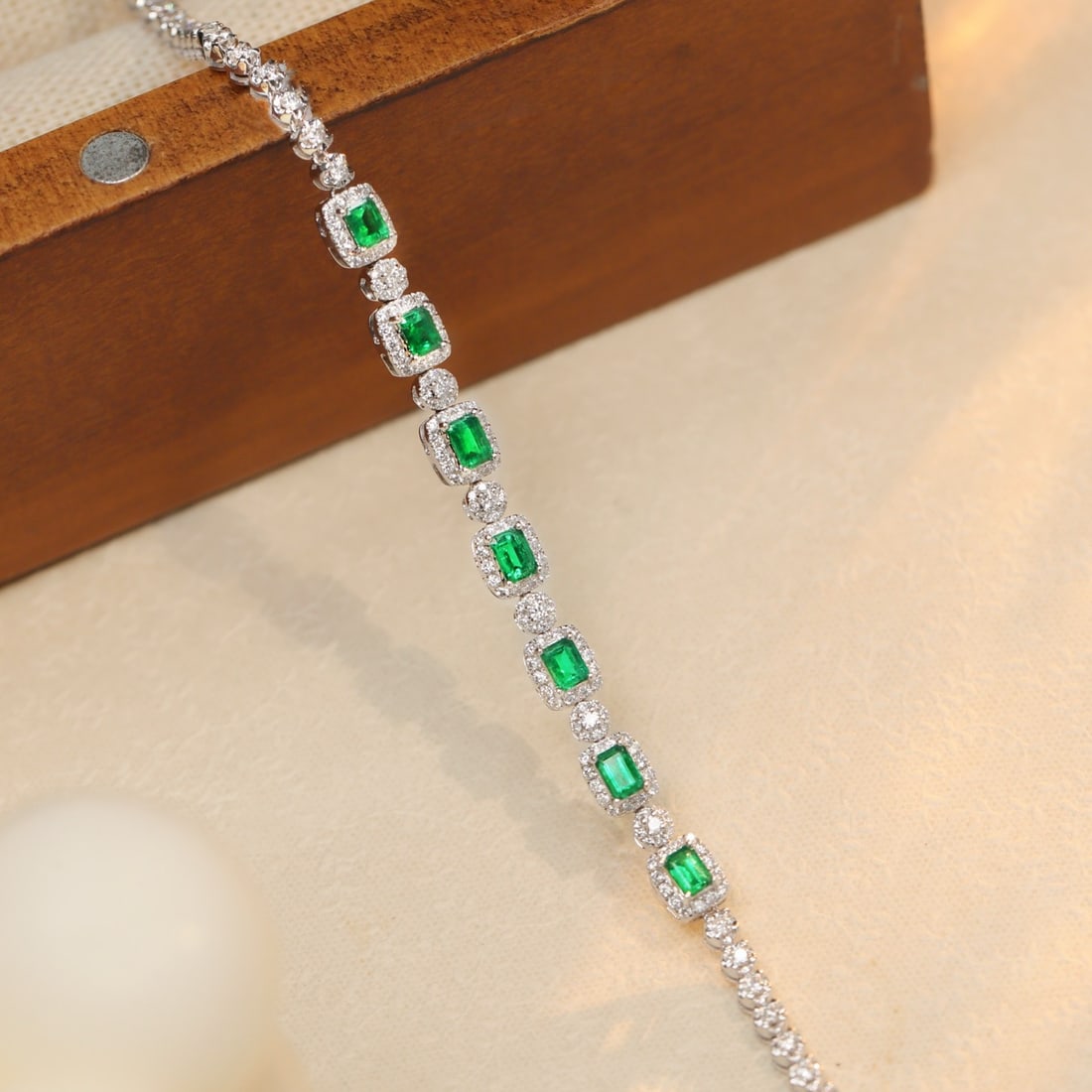 14k Gold 1.93 Ctw Vivid Green Natural Emerald & Diamond Bracelet - 3