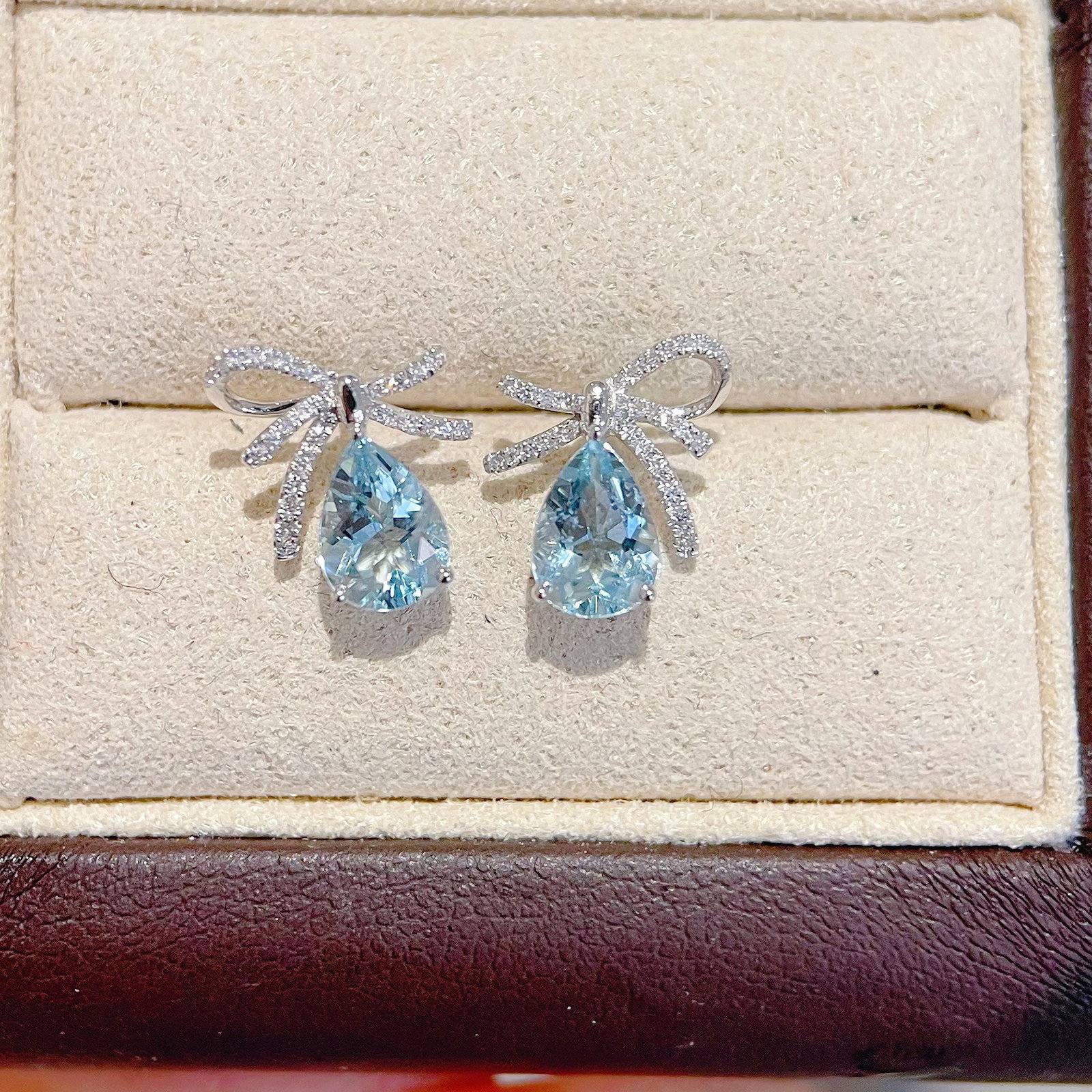 14k Gold 1 Ct Natural Aquamarine & Diamond Earrings - 2