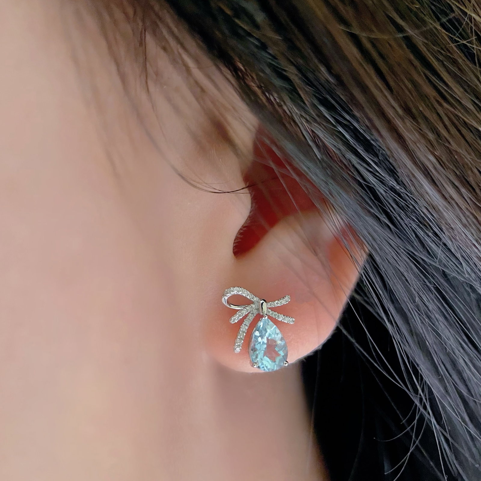 14k Gold 1 Ct Natural Aquamarine & Diamond Earrings - 3