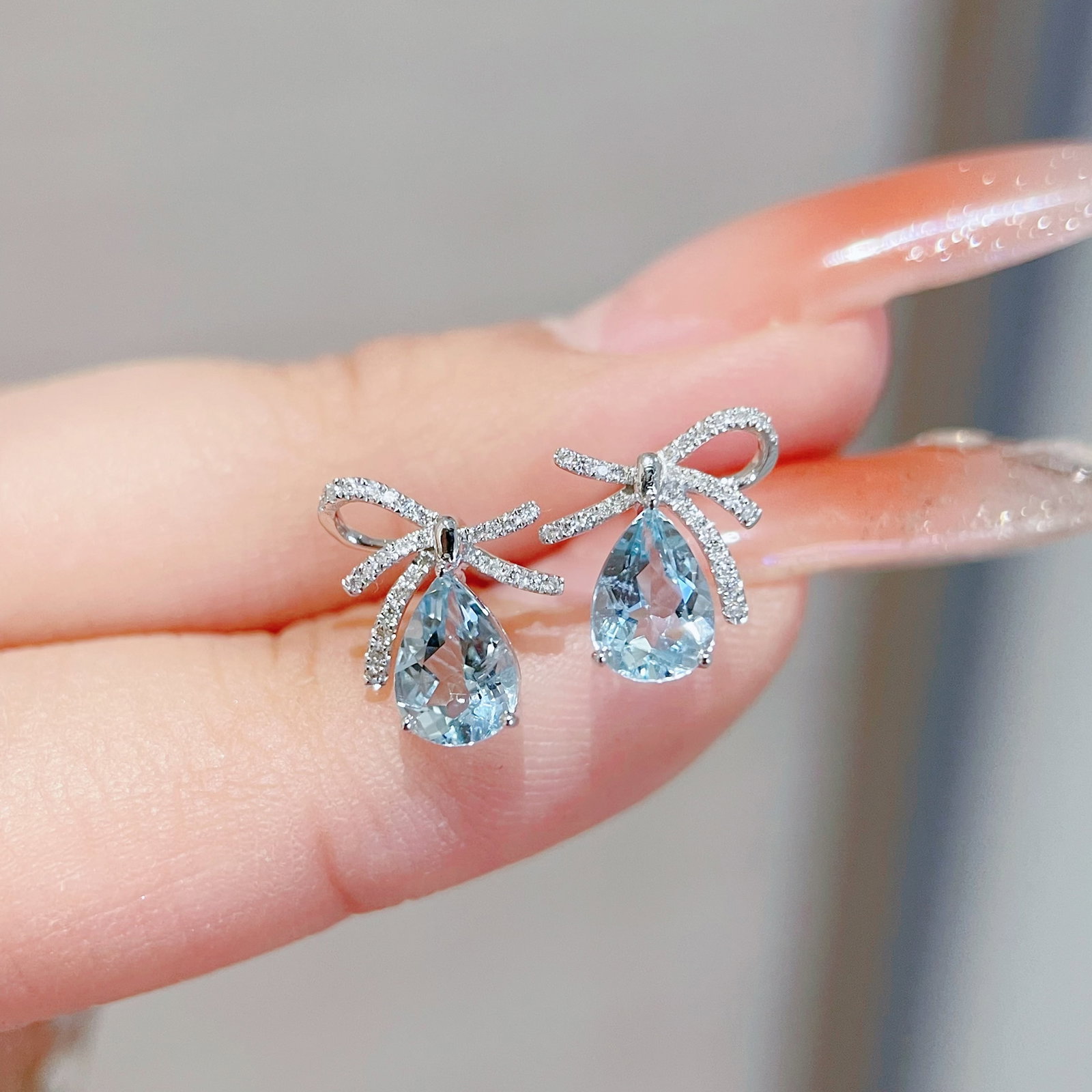 14k Gold 1 Ct Natural Aquamarine & Diamond Earrings - 5