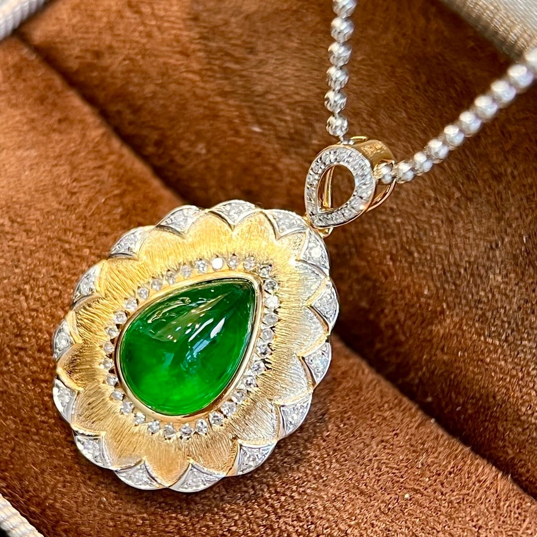 14k Gold 2.98 Ctw Natural Emerald & Diamond Pendant( Without Chain ) - 5