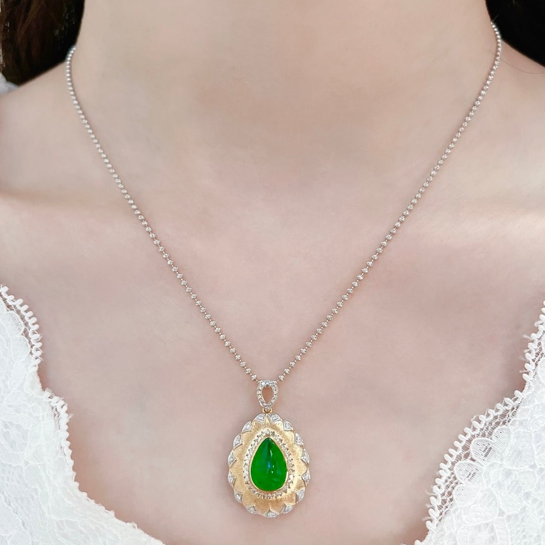 14k Gold 2.98 Ctw Natural Emerald & Diamond Pendant( Without Chain ) - 7