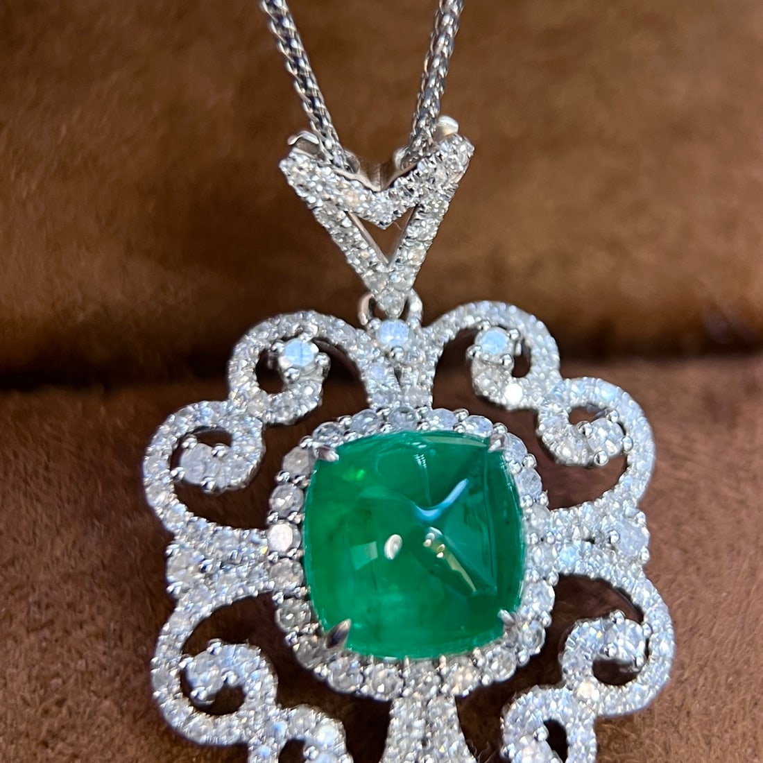 14k Gold 4.06 Ctw Natural Emerald & Diamond Pendant( Without Chain ) - 6