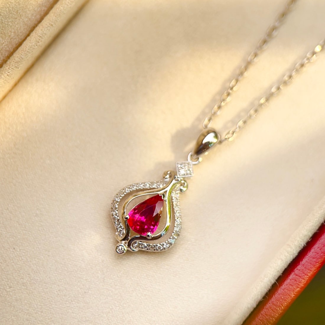 14k Gold 0.6 Ct Natural Ruby & Diamond Pendant( Without Chain ) - 2