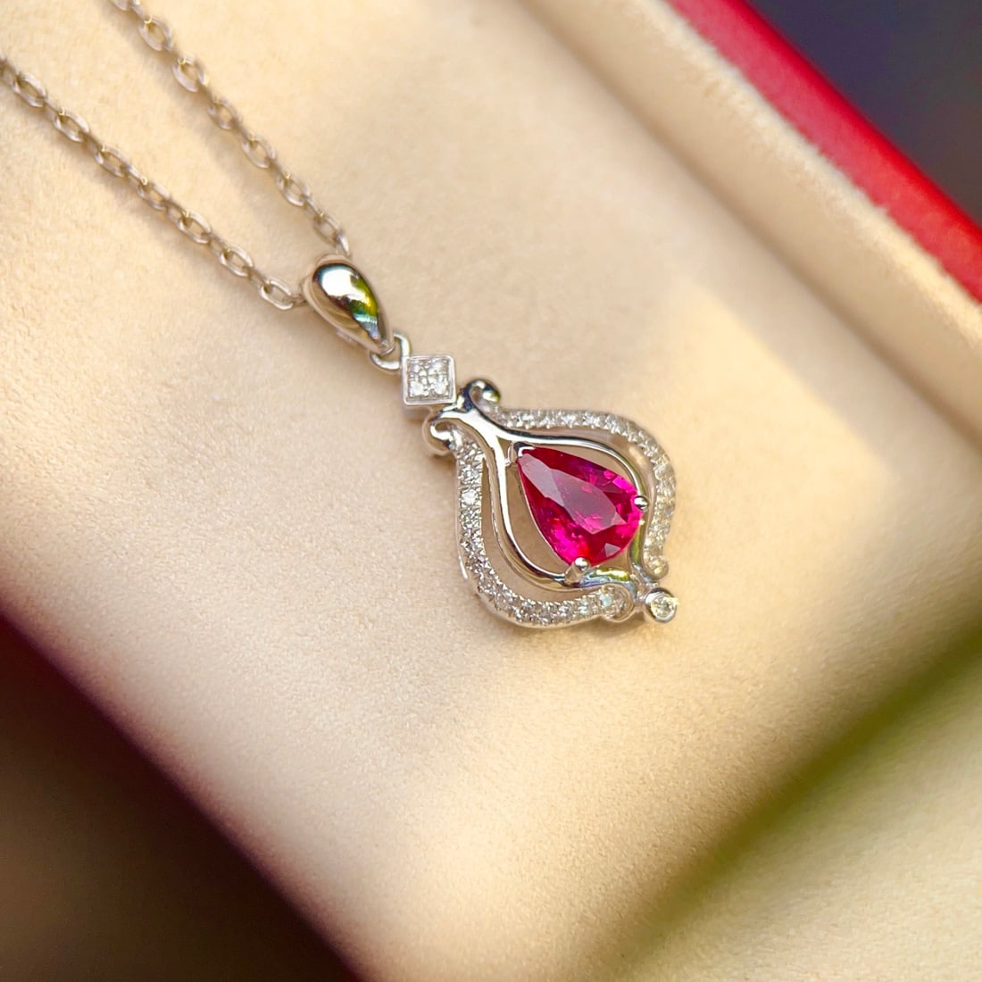 14k Gold 0.6 Ct Natural Ruby & Diamond Pendant( Without Chain ) - 3