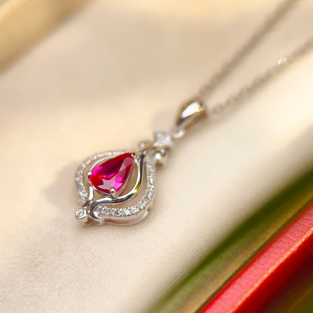 14k Gold 0.6 Ct Natural Ruby & Diamond Pendant( Without Chain ) - 4