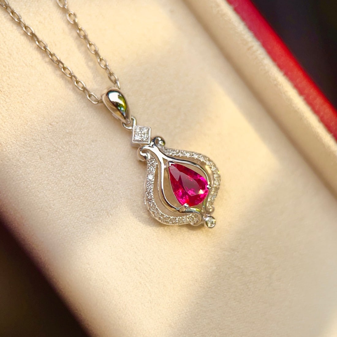 14k Gold 0.6 Ct Natural Ruby & Diamond Pendant( Without Chain ) - 5