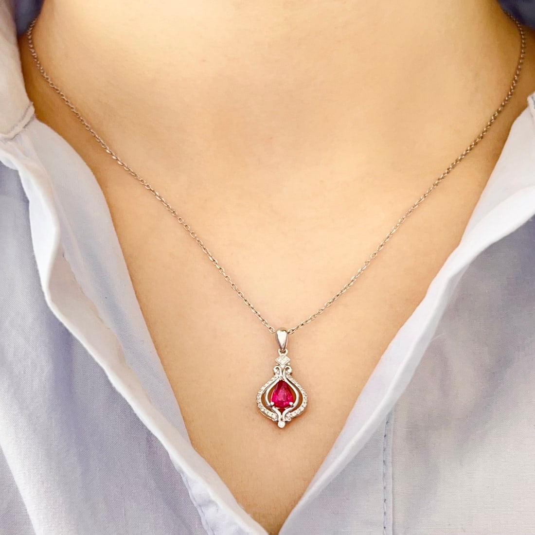 14k Gold 0.6 Ct Natural Ruby & Diamond Pendant( Without Chain ) - 6
