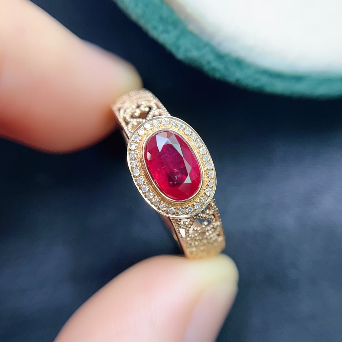 14k Gold 1.10 Ct Natural Ruby & Diamond Ring - 4