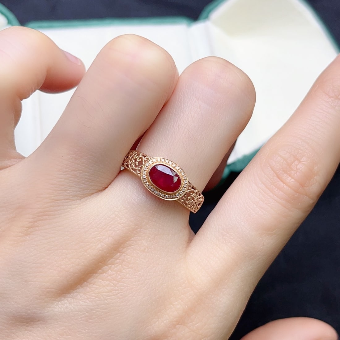 14k Gold 1.10 Ct Natural Ruby & Diamond Ring - 6