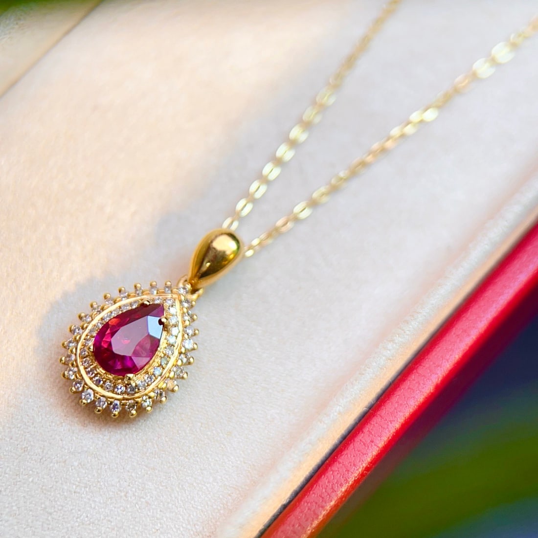 14k Gold 0.76 Ctw Natural Ruby & Diamond Pendant( Without Chain ) - 2