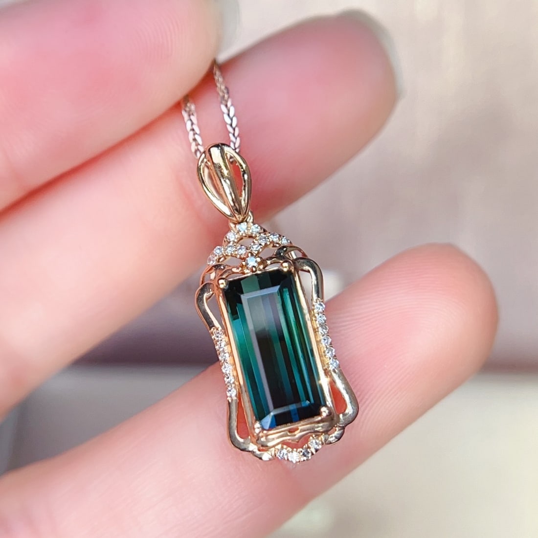 14k Gold 2.54 Ctw Natural Tourmaline & Diamond Pendant( Without Chain ) - 6