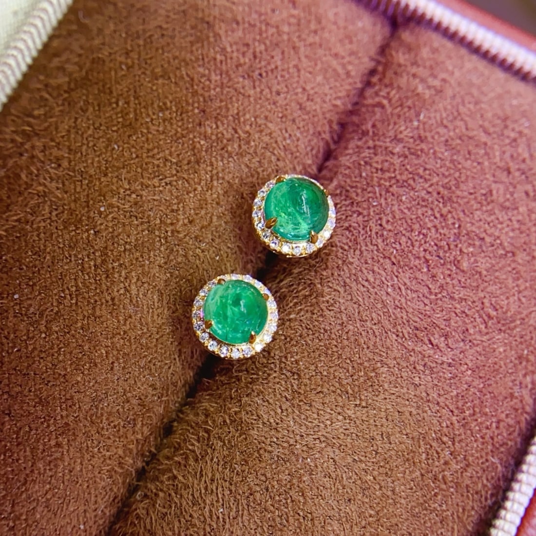 14k Gold 1.18 Ct Natural Emerald & Diamond Earrings - 2