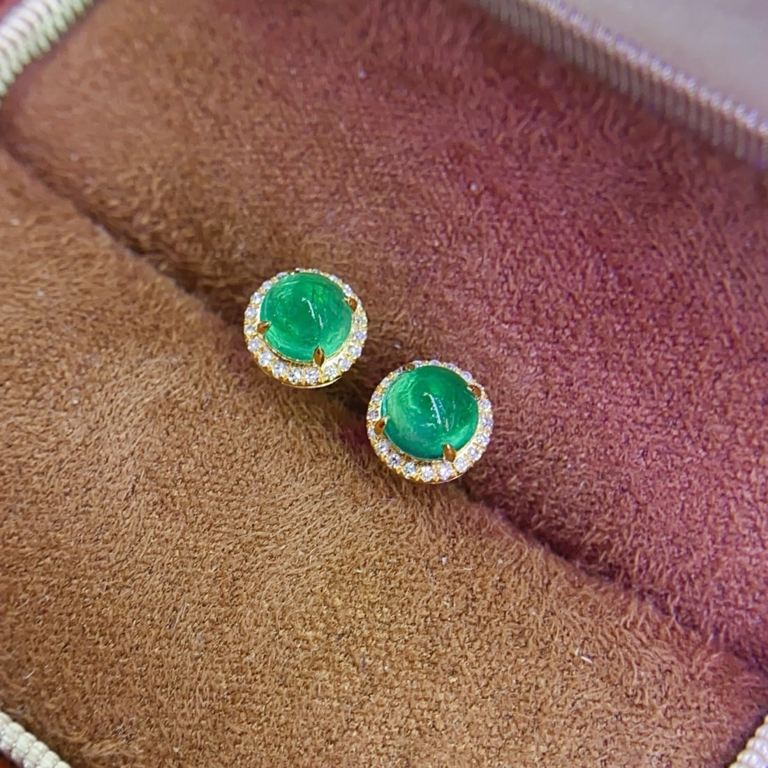 14k Gold 1.18 Ct Natural Emerald & Diamond Earrings - 3