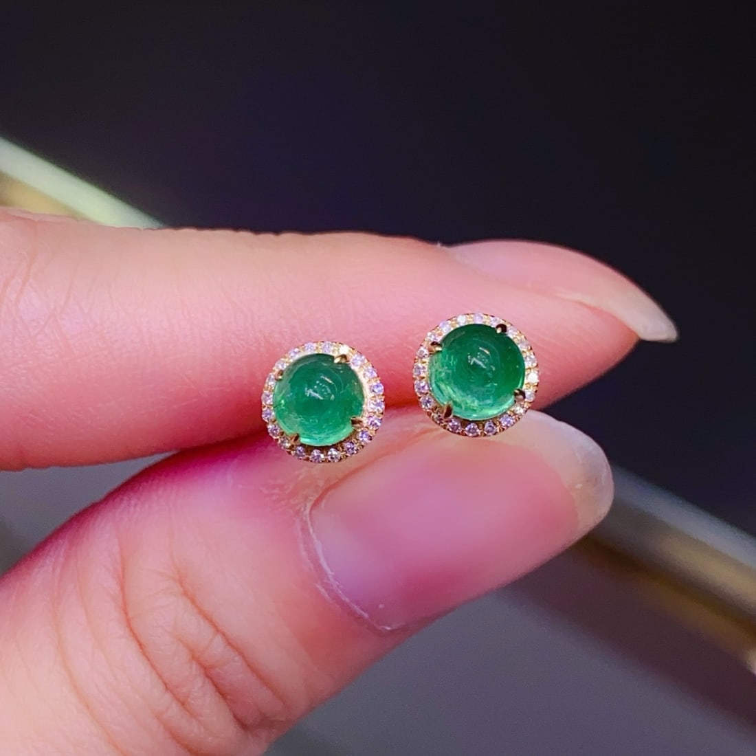 14k Gold 1.18 Ct Natural Emerald & Diamond Earrings - 5