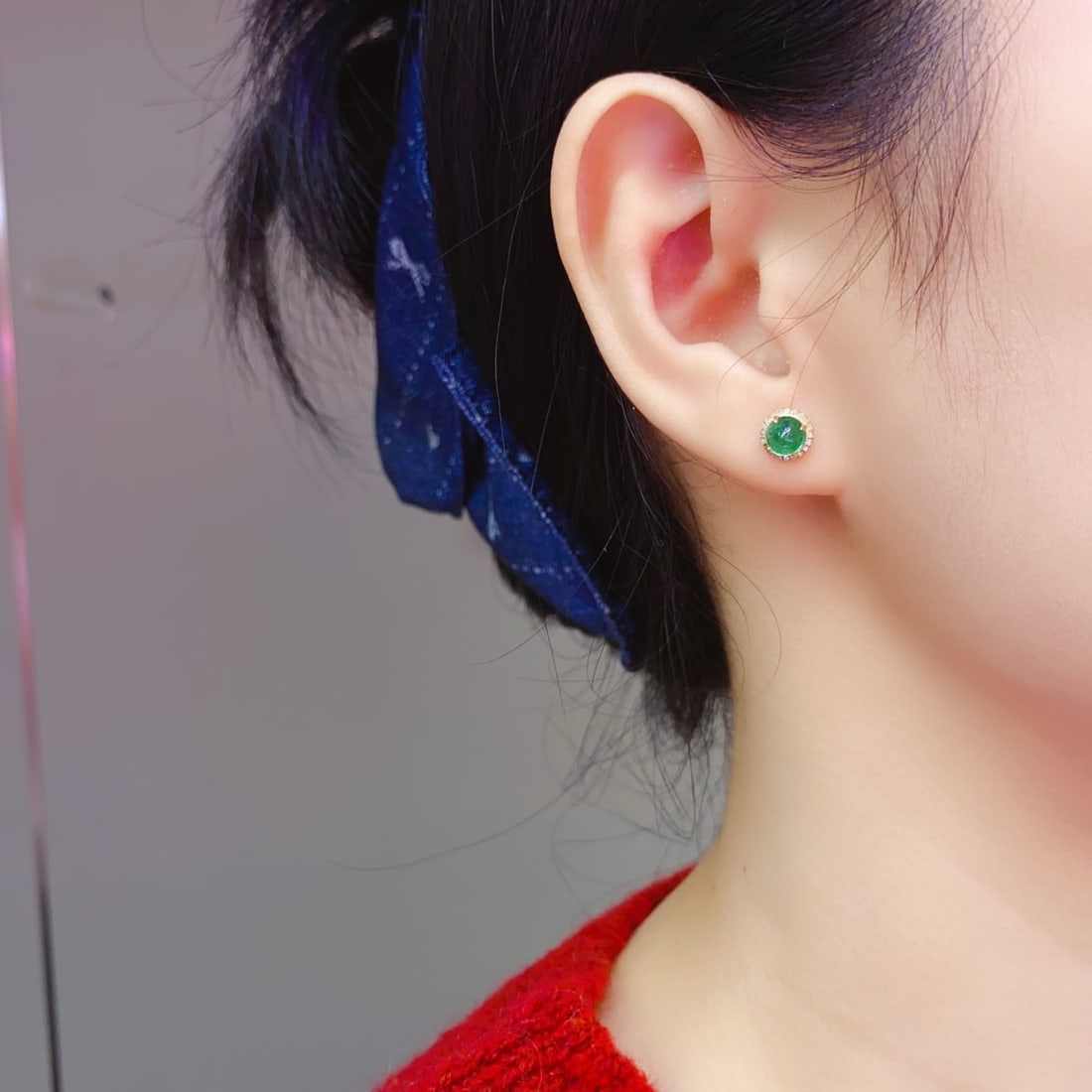 14k Gold 1.18 Ct Natural Emerald & Diamond Earrings - 6