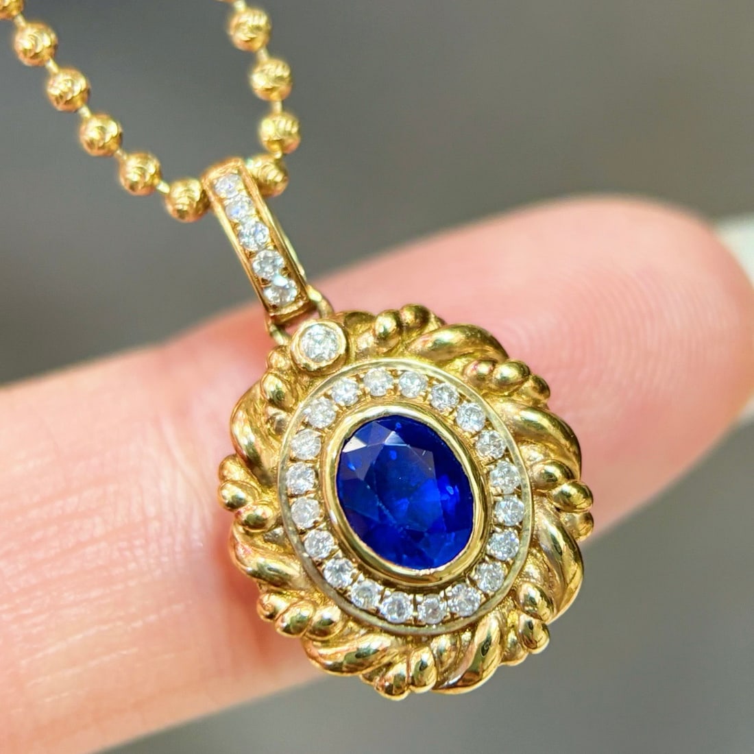 14k Gold 0.94 Ctw Natural Sapphire & Diamond Pendant( Without Chain ) - 2