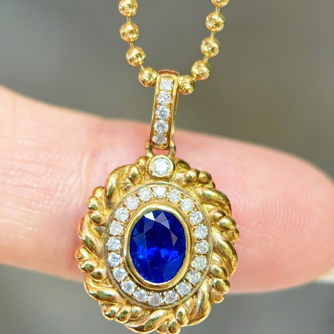 14k Gold 0.94 Ctw Natural Sapphire & Diamond Pendant( Without Chain ) - 6