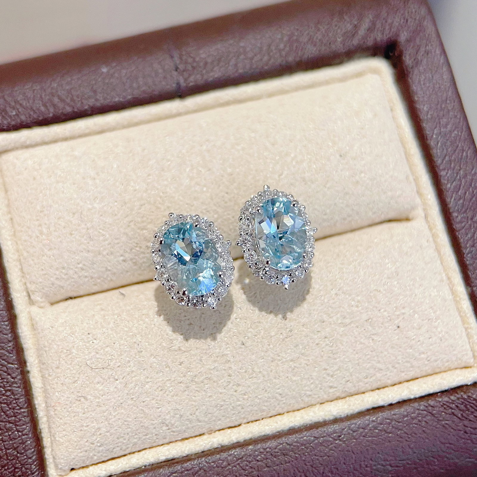14k Gold 1 Ct Natural Aquamarine & Diamond Earrings - 2