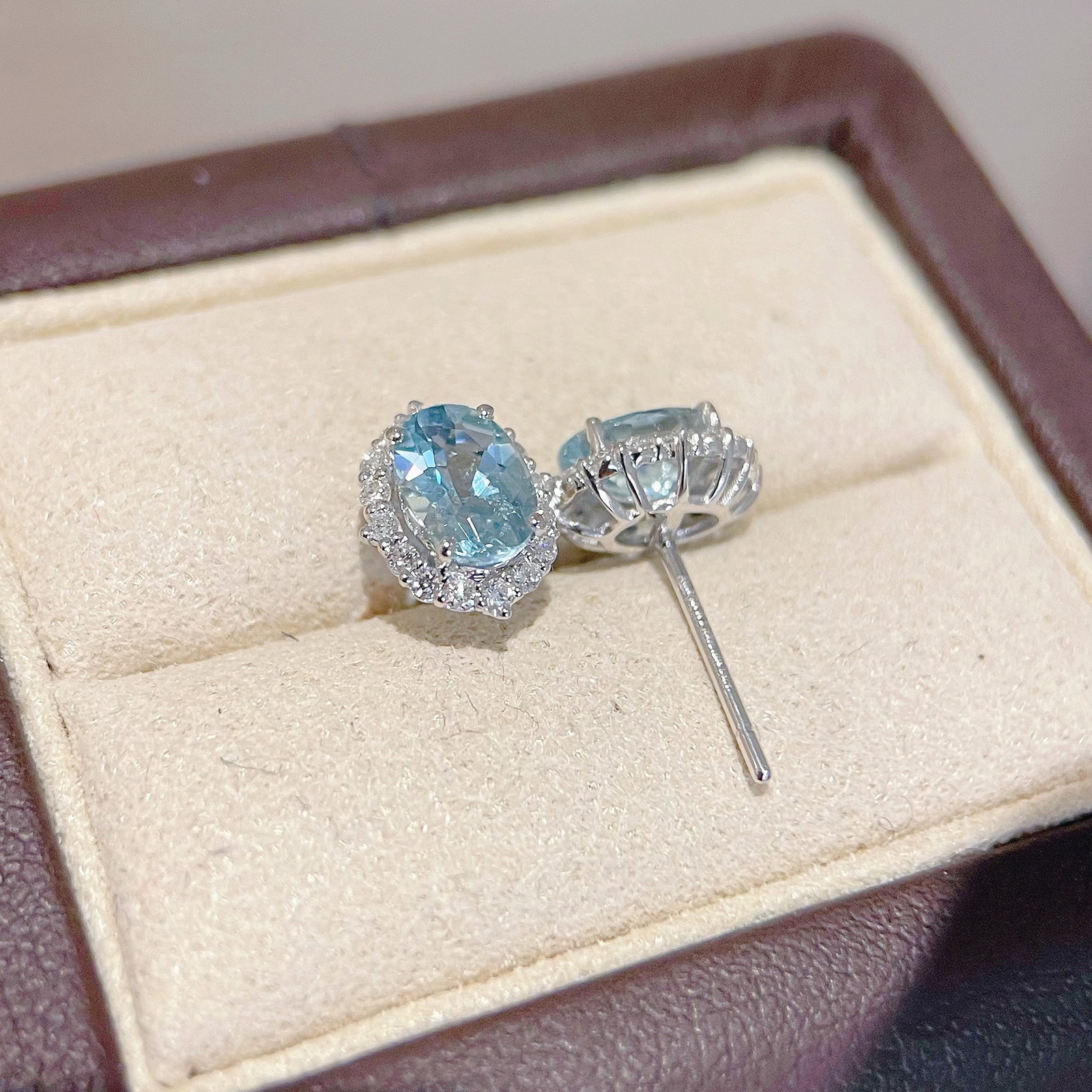 14k Gold 1 Ct Natural Aquamarine & Diamond Earrings - 3