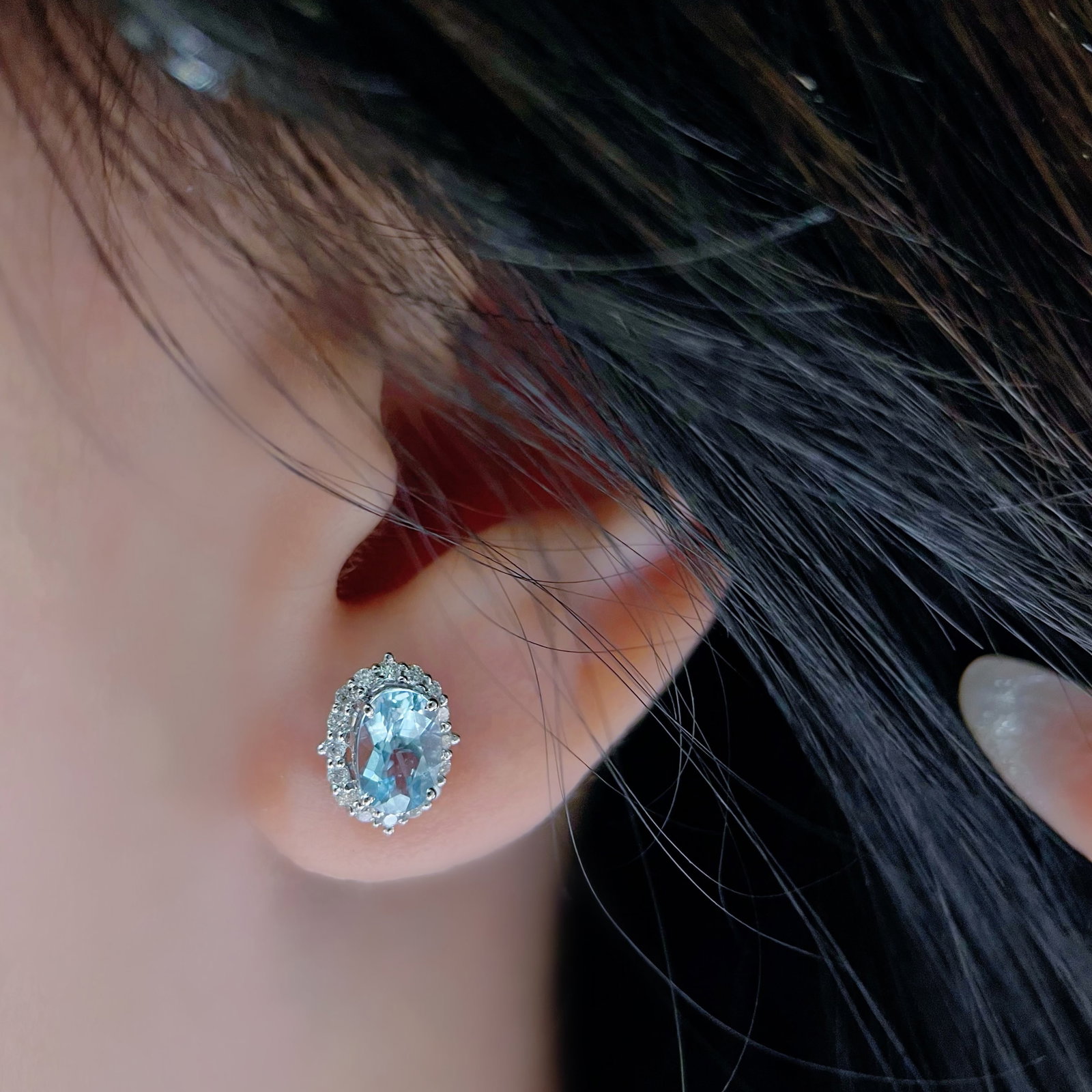 14k Gold 1 Ct Natural Aquamarine & Diamond Earrings - 4