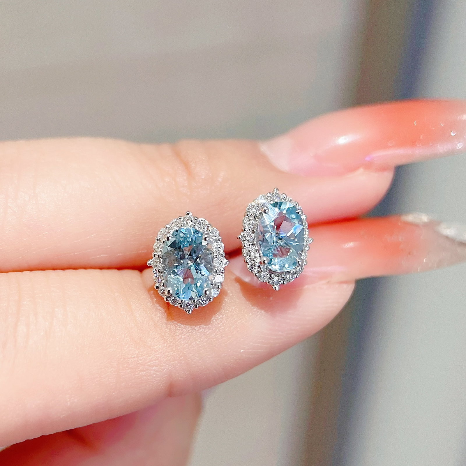 14k Gold 1 Ct Natural Aquamarine & Diamond Earrings - 5