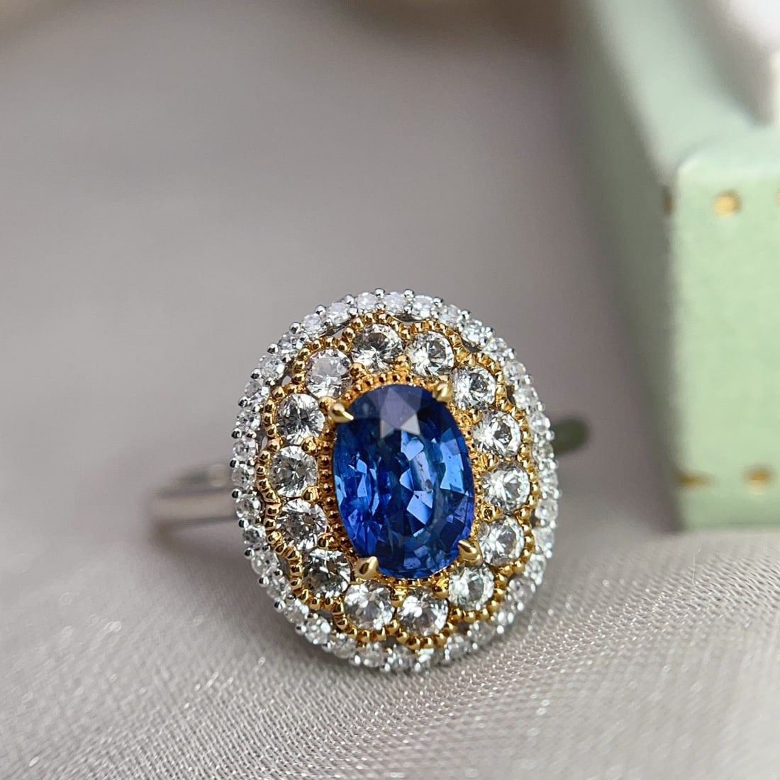 14k Gold 1.25 Ct Natural Sapphire & Diamond & Sapphire Ring/pendant( Without Chain ): Ref:231144161 // gold content:14k gold // ring size:7. 25us // // main gemstone:sapphire // shape:oval // carat weight:1. 25ct // color:blue // treatment:natural // // adjacent gemstone 2 : diamond //