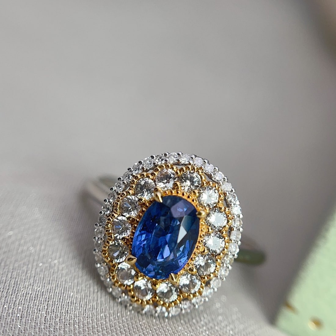 14k Gold 1.25 Ct Natural Sapphire & Diamond & Sapphire Ring/pendant( Without Chain ) - 2