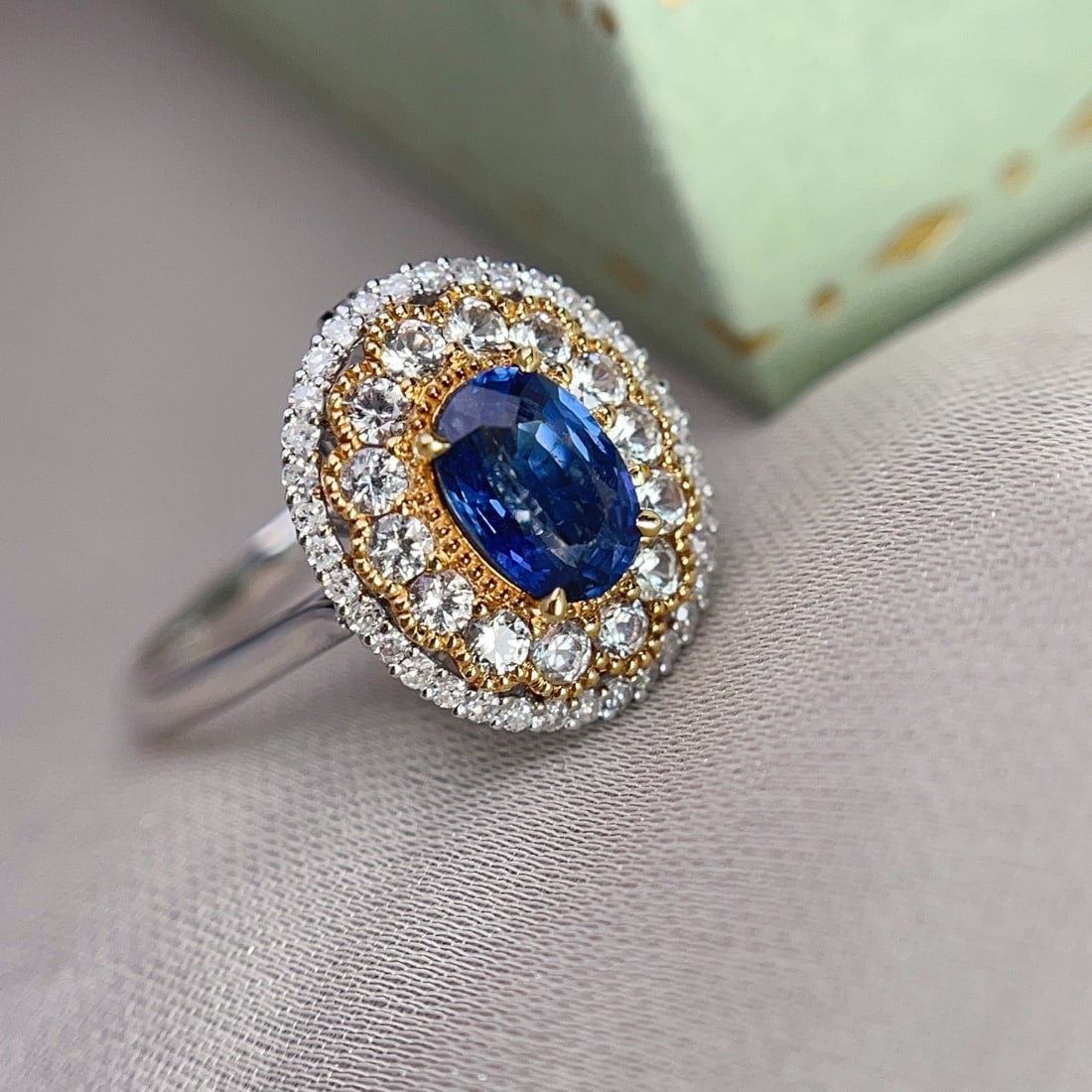 14k Gold 1.25 Ct Natural Sapphire & Diamond & Sapphire Ring/pendant( Without Chain ) - 3