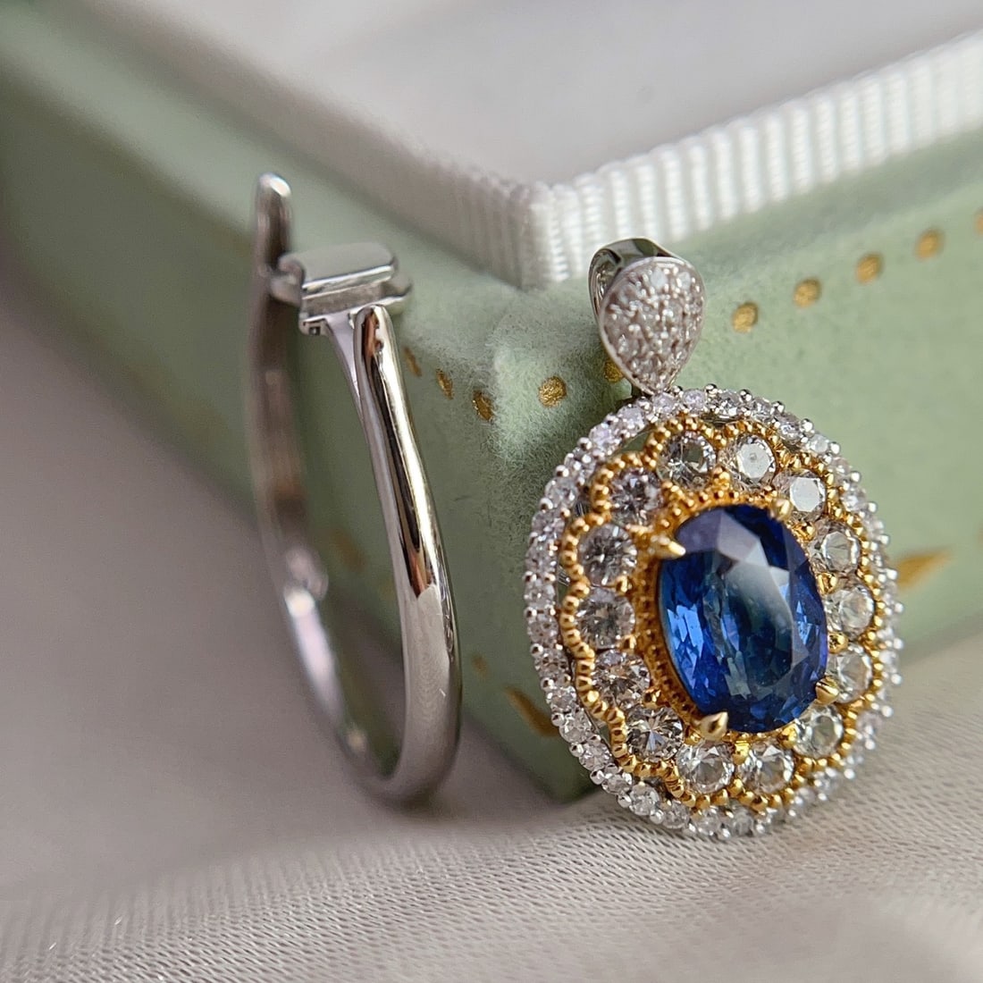 14k Gold 1.25 Ct Natural Sapphire & Diamond & Sapphire Ring/pendant( Without Chain ) - 4