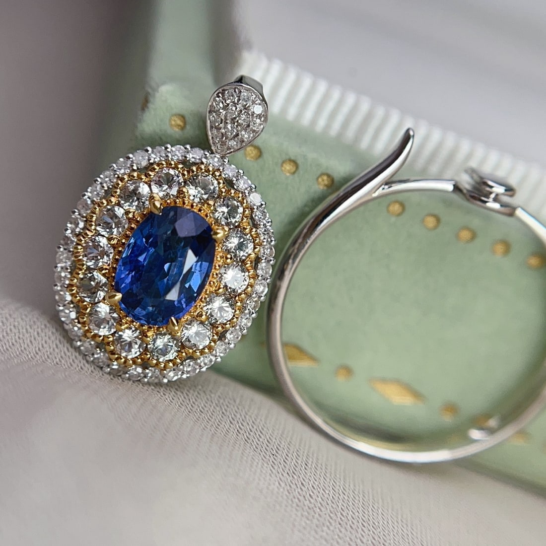 14k Gold 1.25 Ct Natural Sapphire & Diamond & Sapphire Ring/pendant( Without Chain ) - 5