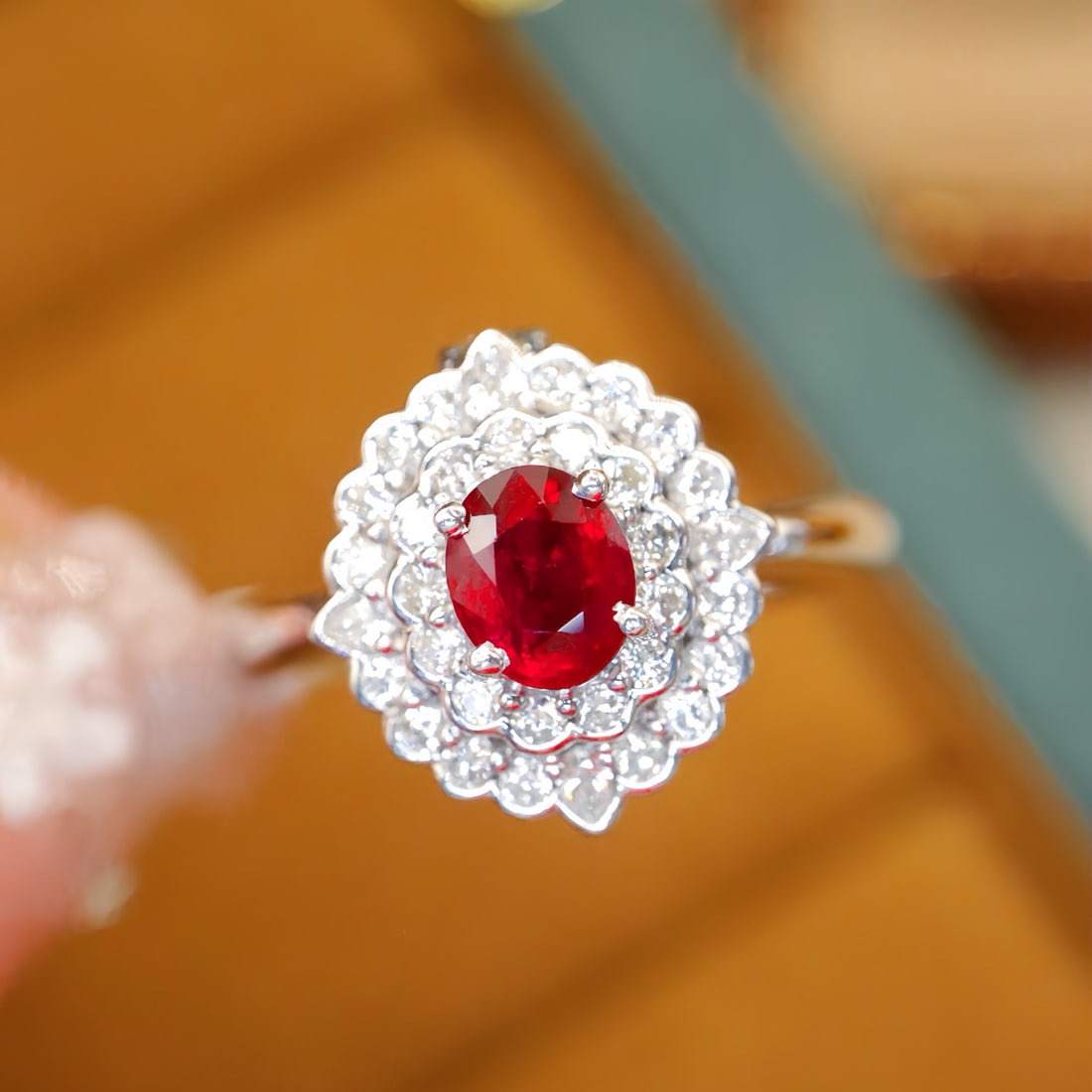 14k Gold 1.02 Ctw Vivid Red Natural Ruby & Diamond Ring/pendant( Without Chain ): Ref:231144164 // gold content:14k gold // ring size:7. 25us // // main gemstone:ruby // shape:oval // carat weight:0. 66ct // color:vivid red // treatment:natural // // adjacent gemstone 2 :