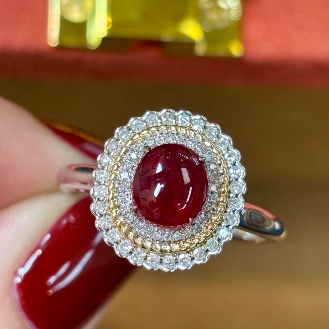 14k Gold 1.8 Ct Natural Spinel & Diamond Ring/pendant( Without Chain ): Ref:231144169 // gold content:14k gold // ring size:7. 25us // // main gemstone:spinel // shape:oval // carat weight:1. 8ct // color:red // treatment:natural // // adjacent gemstone 2 : diamond //