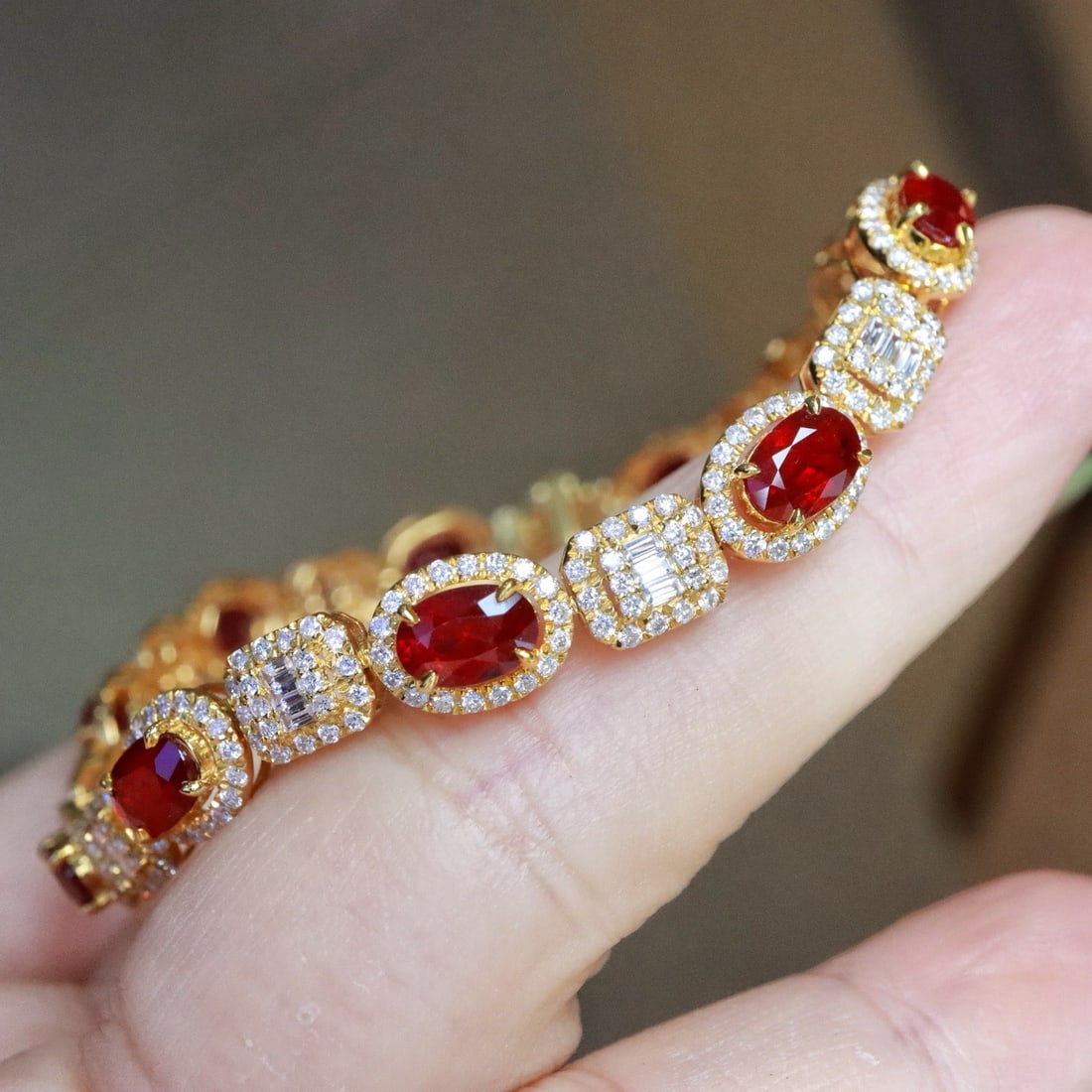 14k Gold 7.88 Ctw Natural Ruby & Diamond Bracelet - 2