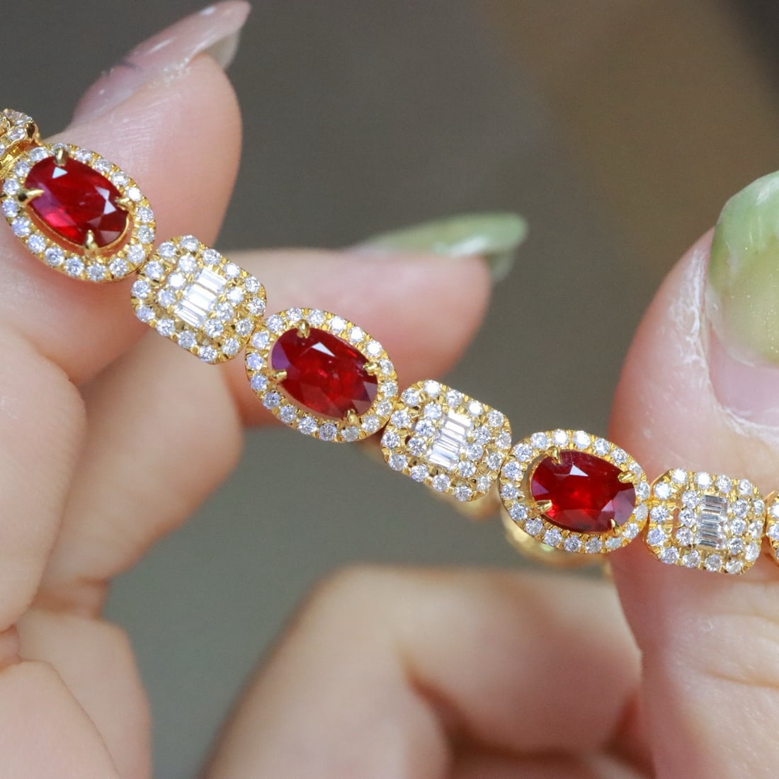 14k Gold 7.88 Ctw Natural Ruby & Diamond Bracelet - 3