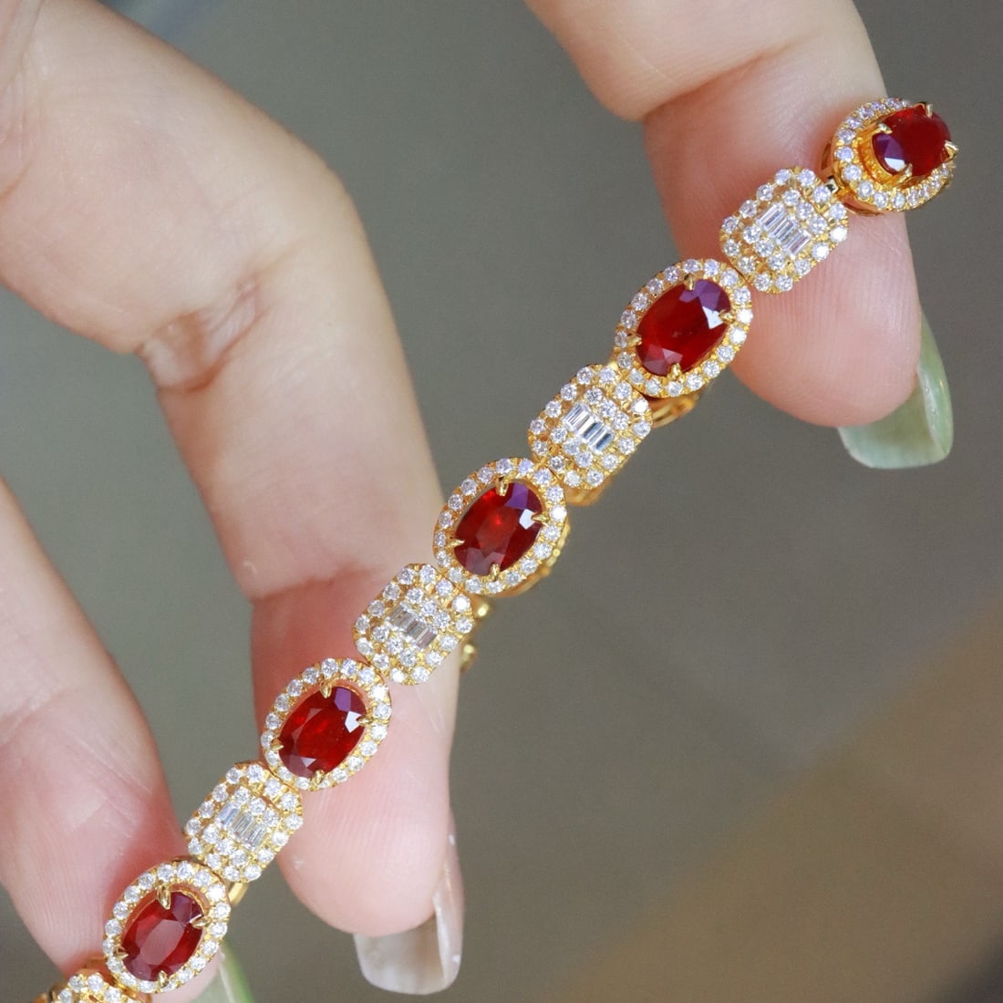 14k Gold 7.88 Ctw Natural Ruby & Diamond Bracelet - 4