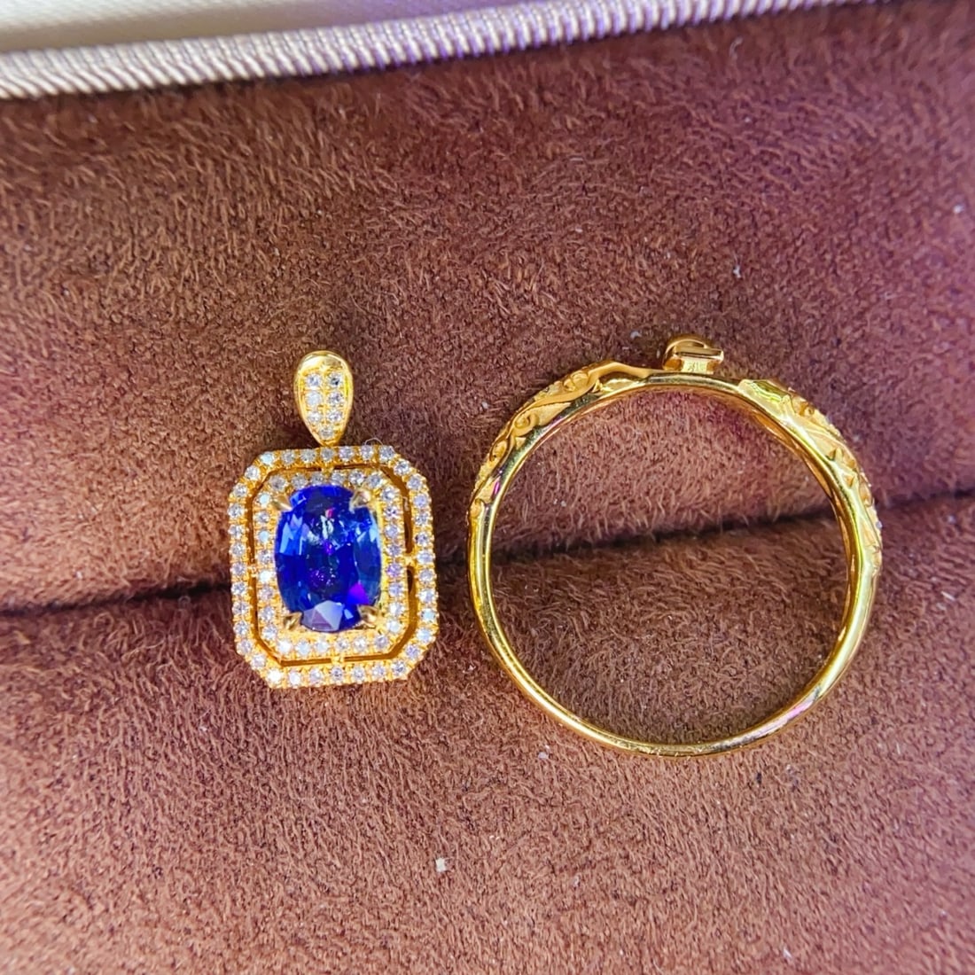 14k Gold 1 Ct Natural Sapphire & Diamond Ring/pendant( Without Chain ) - 5